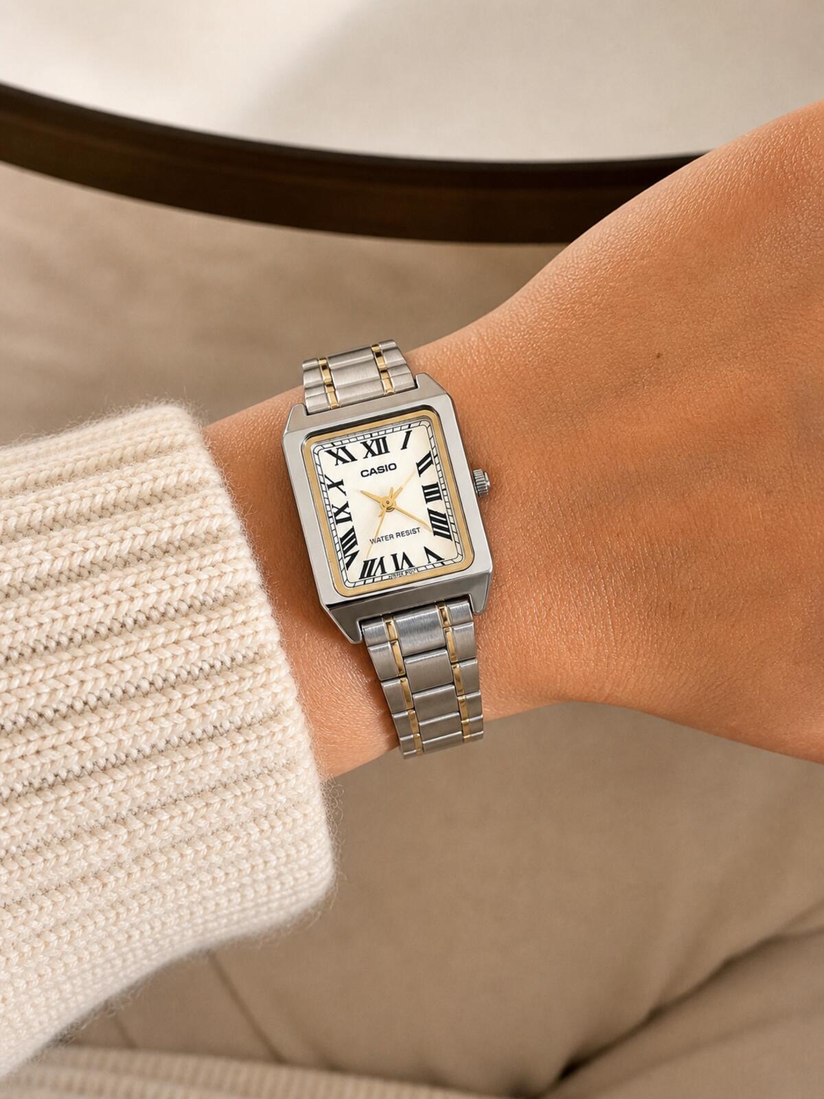 Casio Women's Gold & Silver Rectangular Roman Dial Watch