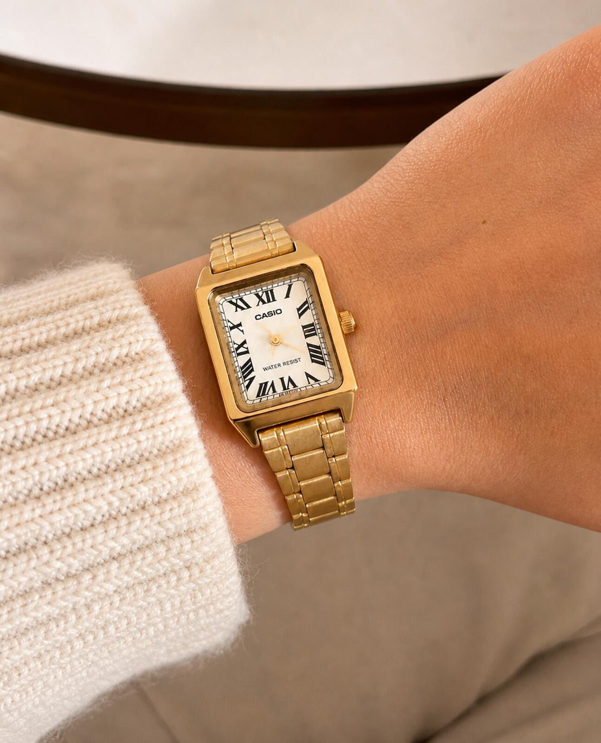 Casio Women's Small Gold Rectangular Roman Dial Watch