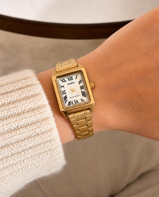 Casio Women's Small Gold Rectangular Roman Dial Watch