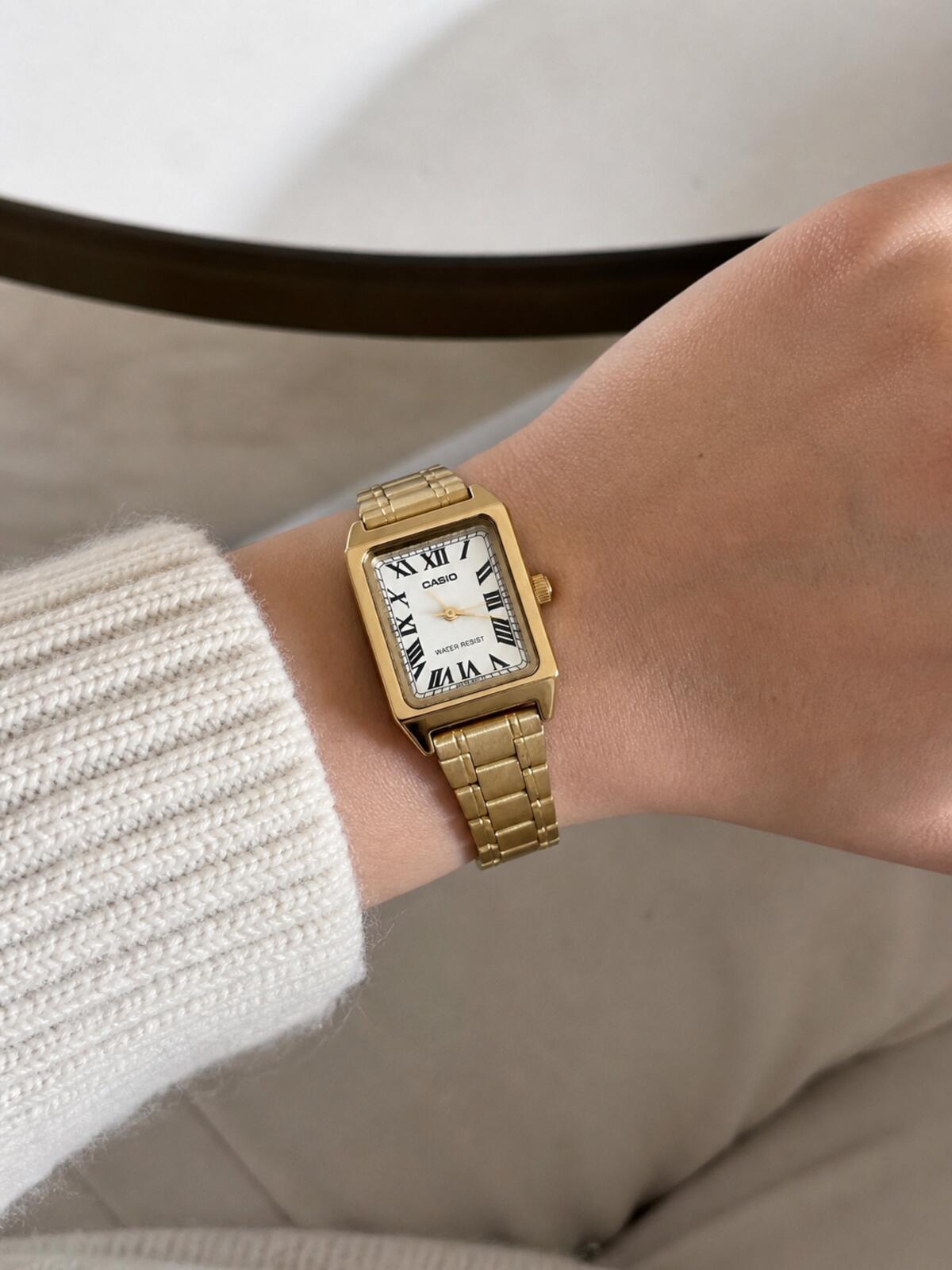 Casio Women's Small Gold Rectangular Roman Dial Watch, alternate view 8