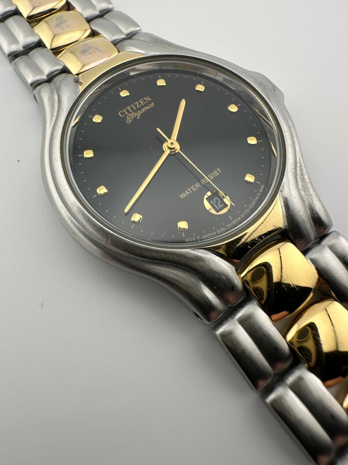 Vintage Citizen Elegance Quartz Watch Dark Grey Dial Date Unisex 35mm