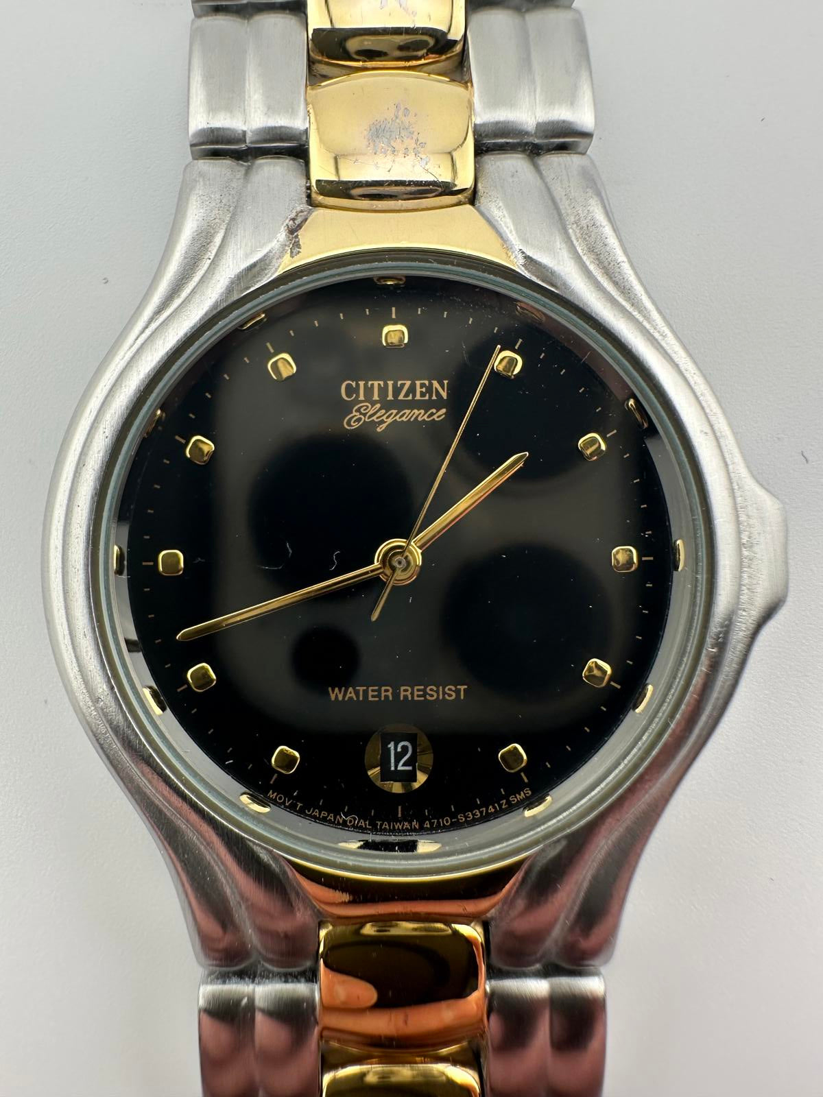 Vintage Citizen Elegance Quartz Watch Dark Grey Dial Date Unisex 35mm