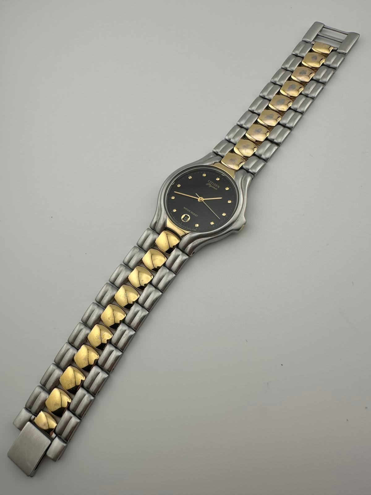 Vintage Citizen Elegance Quartz Watch Dark Grey Dial Date Unisex 35mm
