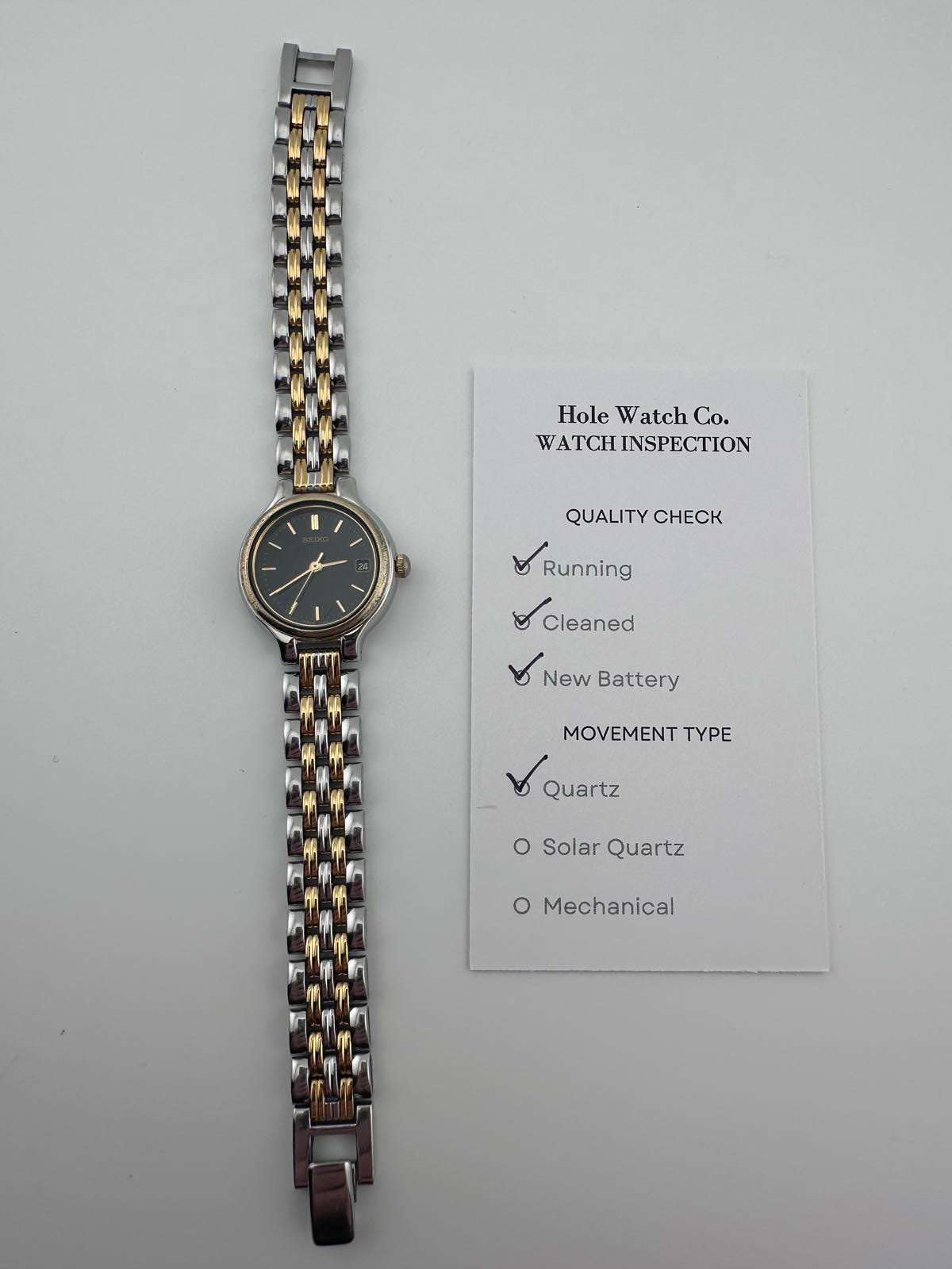 Seiko Womens Vintage Quartz Watch Black Dial Two Tone Bracelet 22mm Date