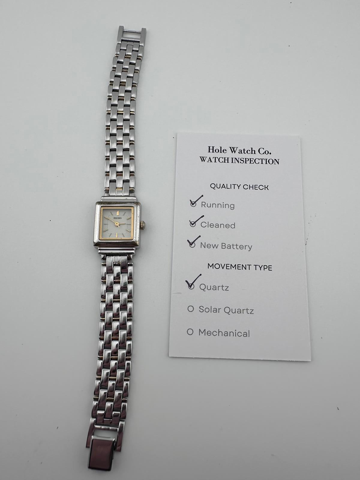 Seiko Womens Vintage Quartz Watch White Dial Two Tone Bracelet 17mm Worn Patina