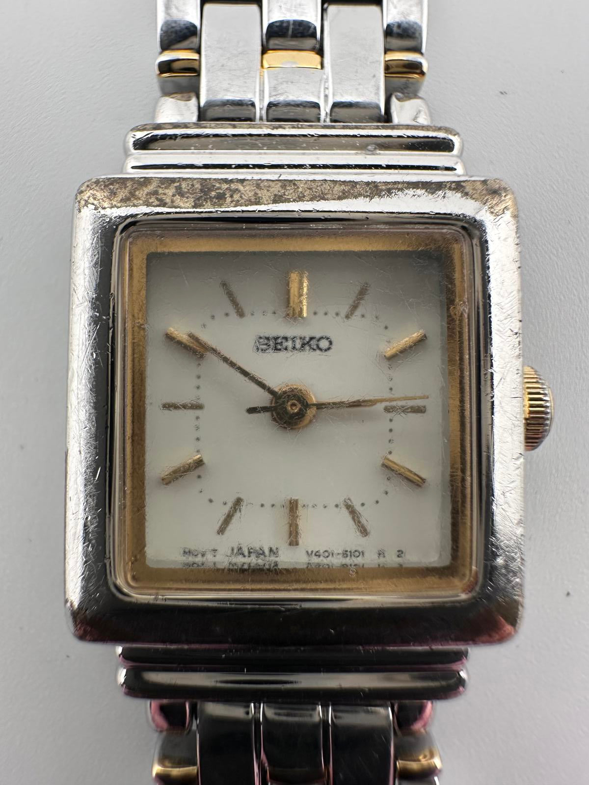 Seiko Womens Vintage Quartz Watch White Dial Two Tone Bracelet 17mm Worn Patina