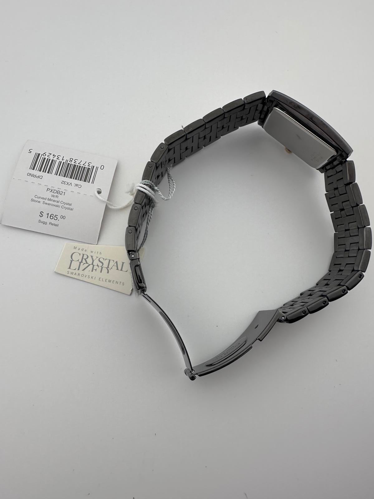 Pulsar Tank Watch Black Gold Swarovski NOS Box Papers