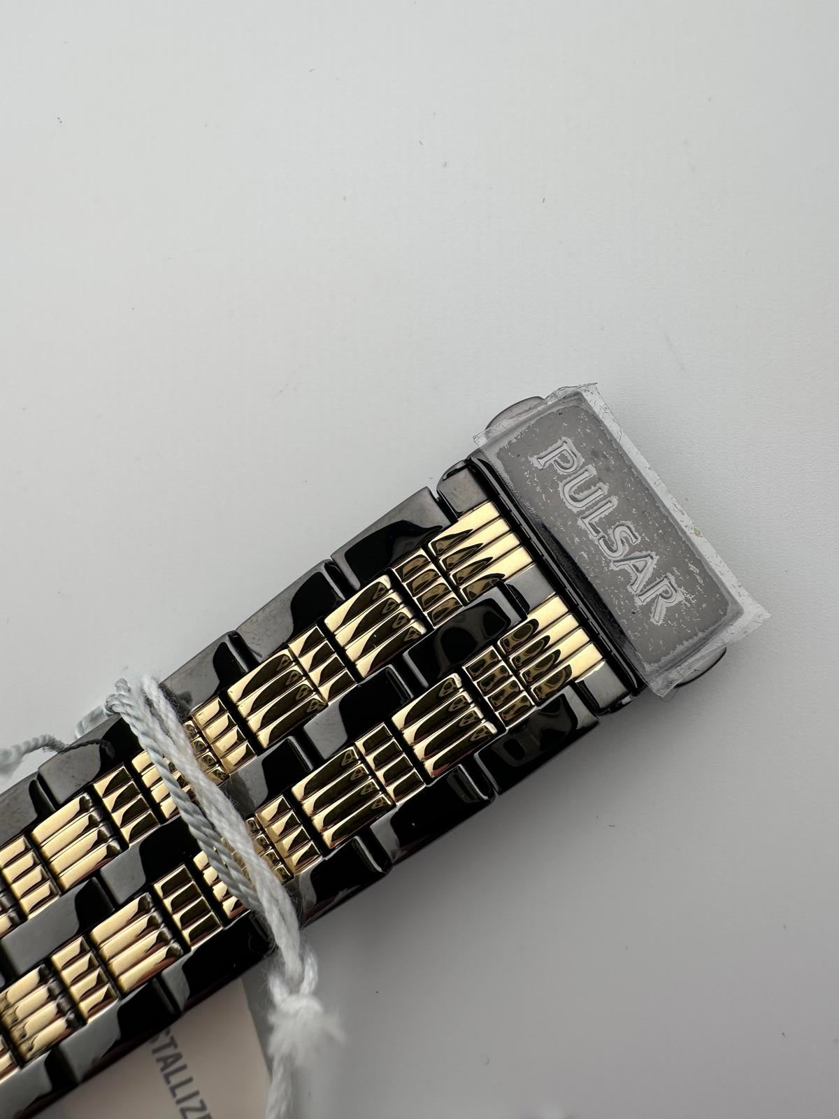Pulsar Tank Watch Black Gold Swarovski NOS Box Papers