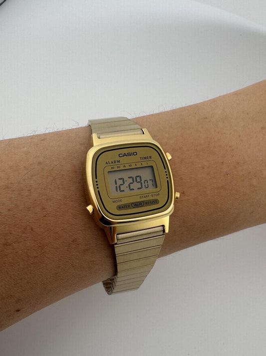 Gold Digital Watch for Women Petite Vintage Minimalist Casio Small Wrist