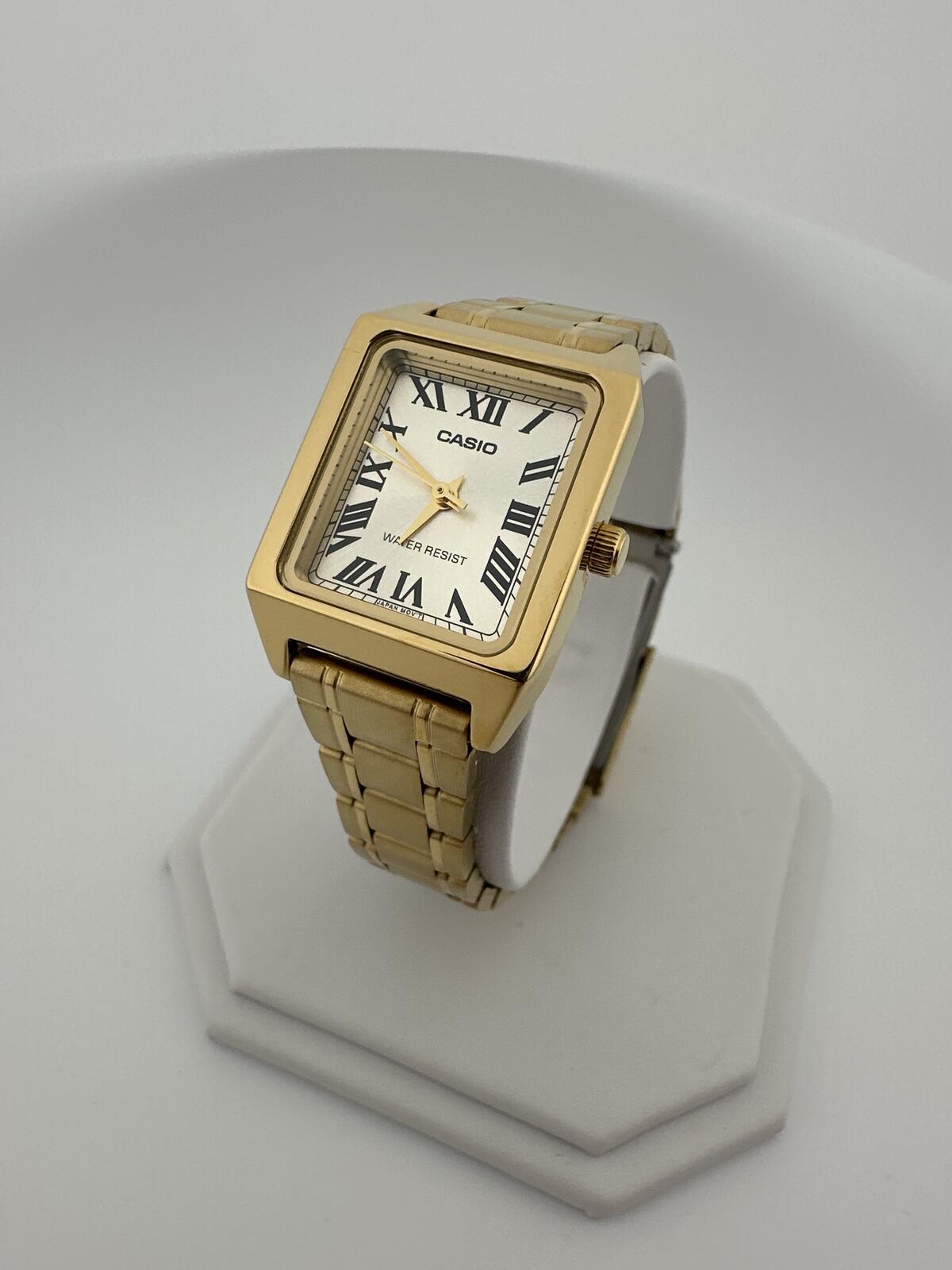 Casio Women's Small Gold Rectangular Roman Dial Watch, alternate view 4