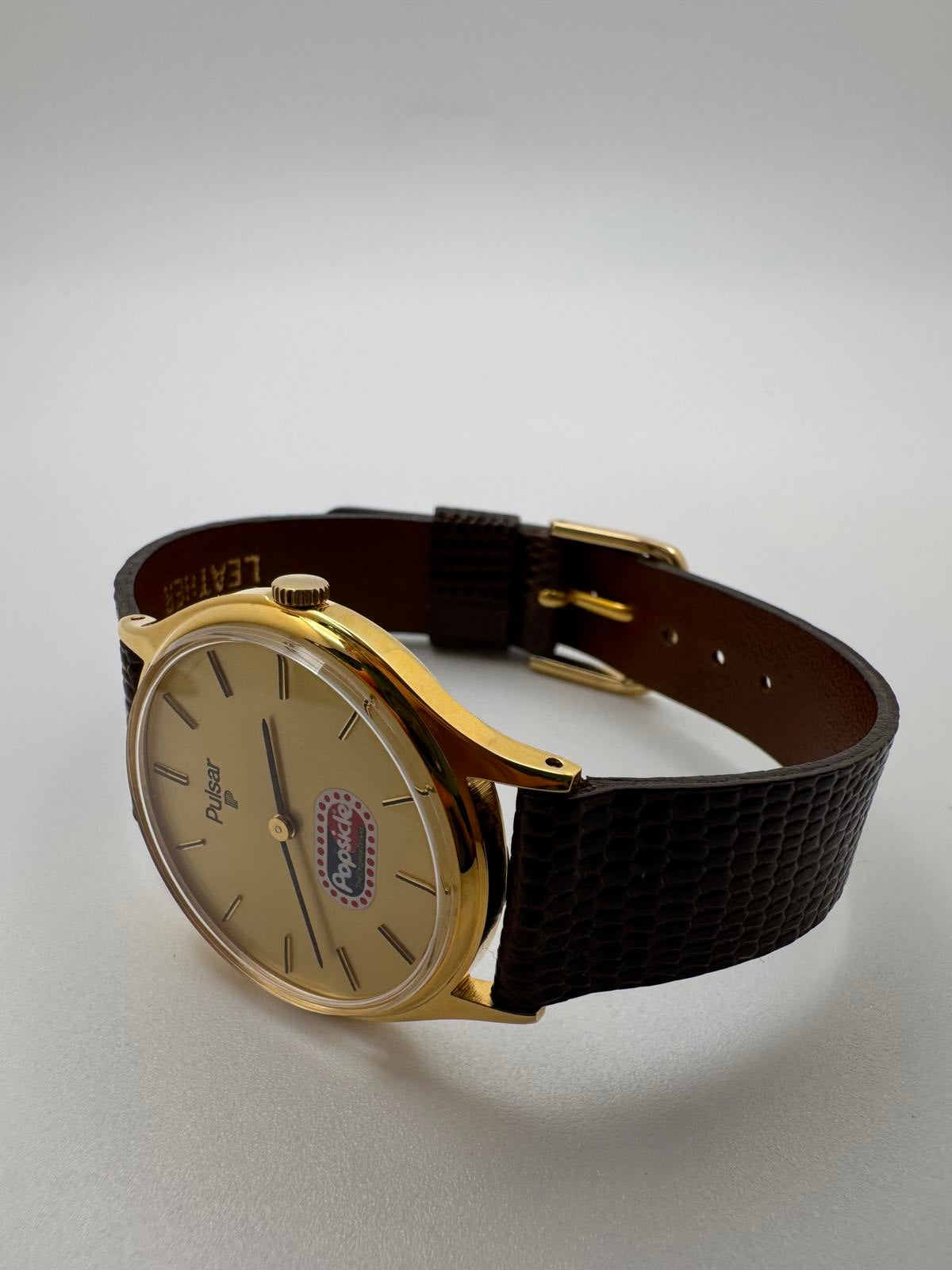 Rare 1980s Pulsar Popsicle Promo Watch Gold Case 30mm Vintage Seiko Japan