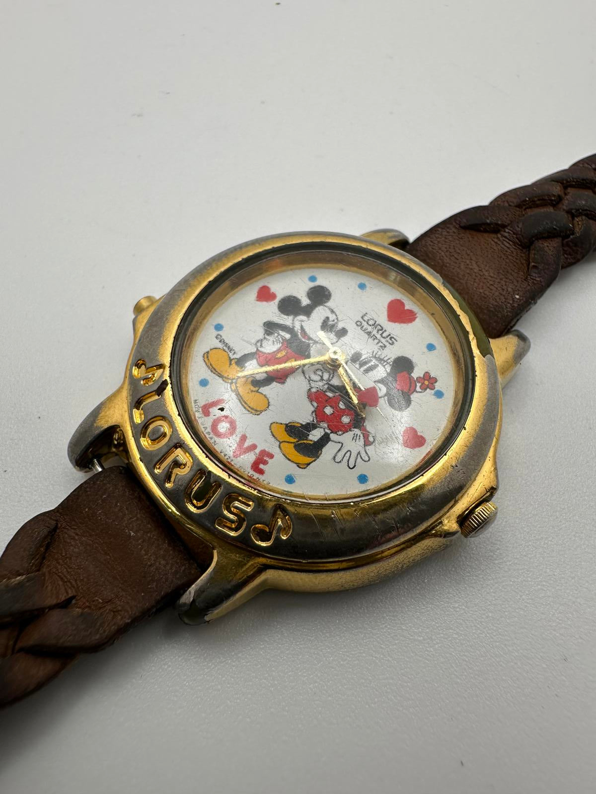 Vintage Lorus Disney Mickey & Minnie Musical Quartz Watch Gold Tone Love Dial