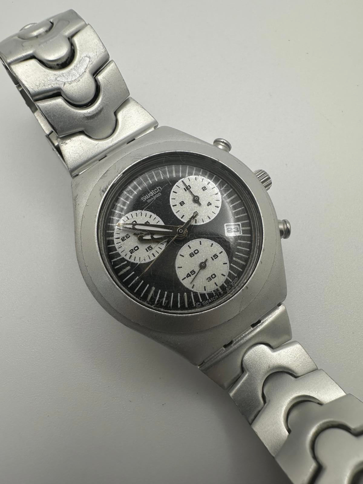 Vintage Swatch Mens Chronograph Watch 35mm Stainless Steel New Battery