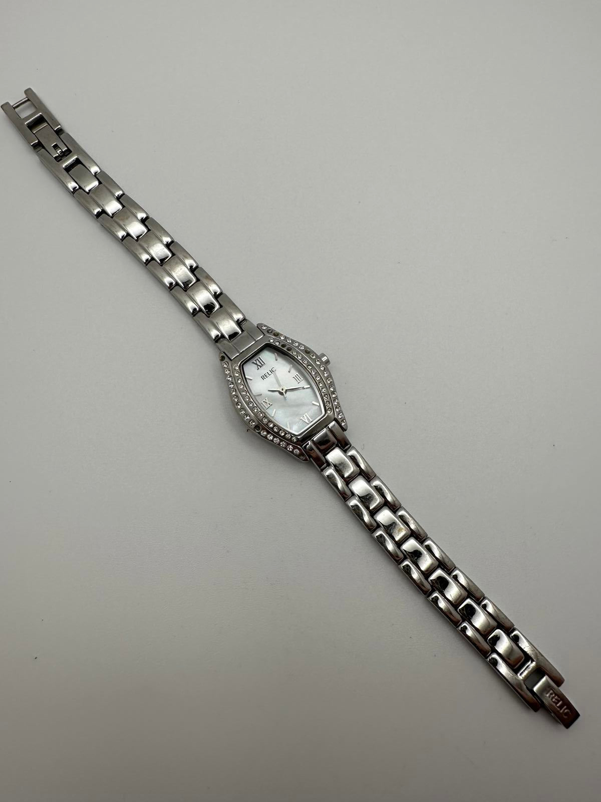 Relic Women’s Silver Crystal Quartz Watch Mother of Pearl Dial | New Battery