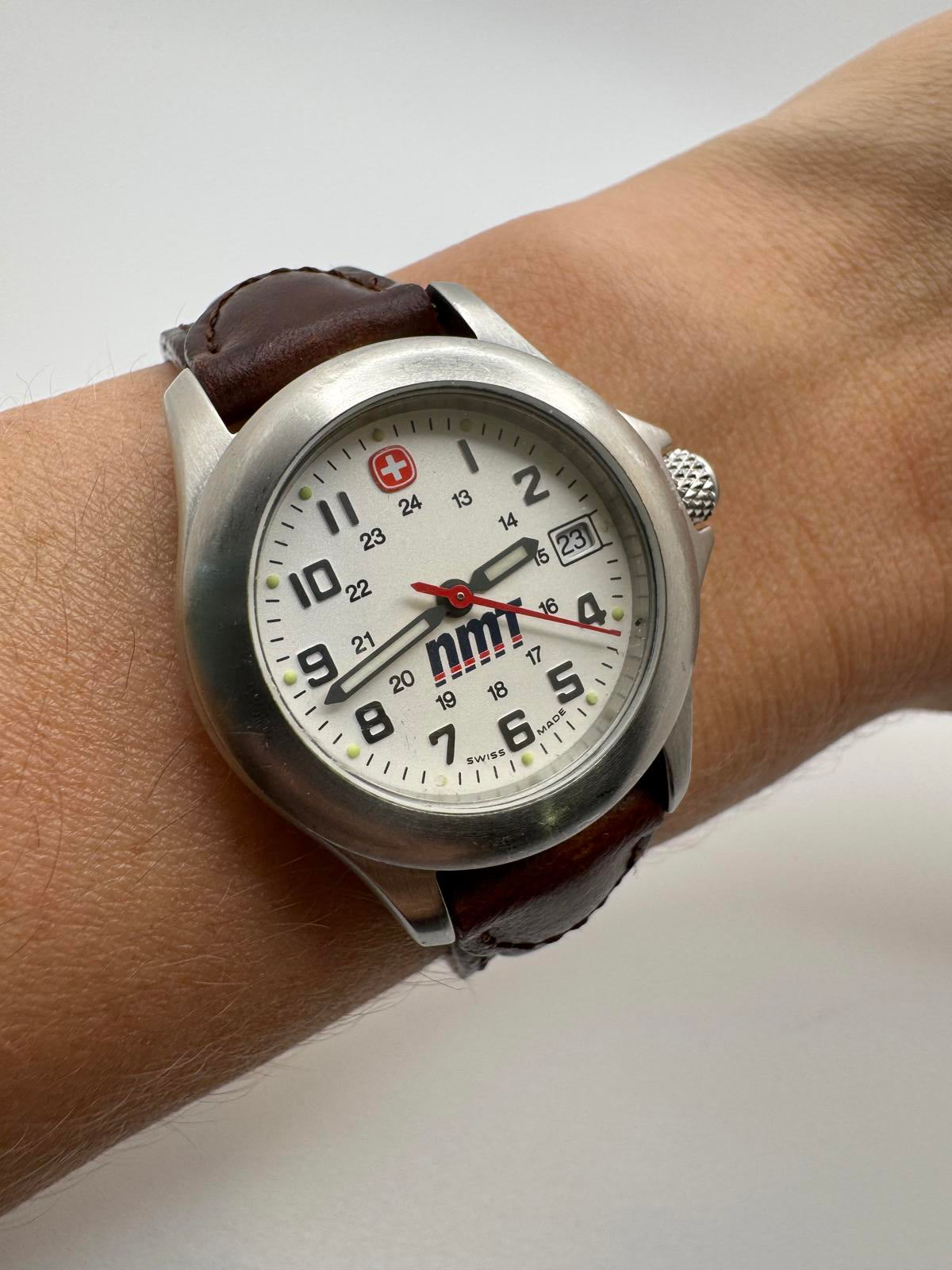 Wenger Swiss Made Women’s Watch 27mm Date White Dial Brown Leather Strap
