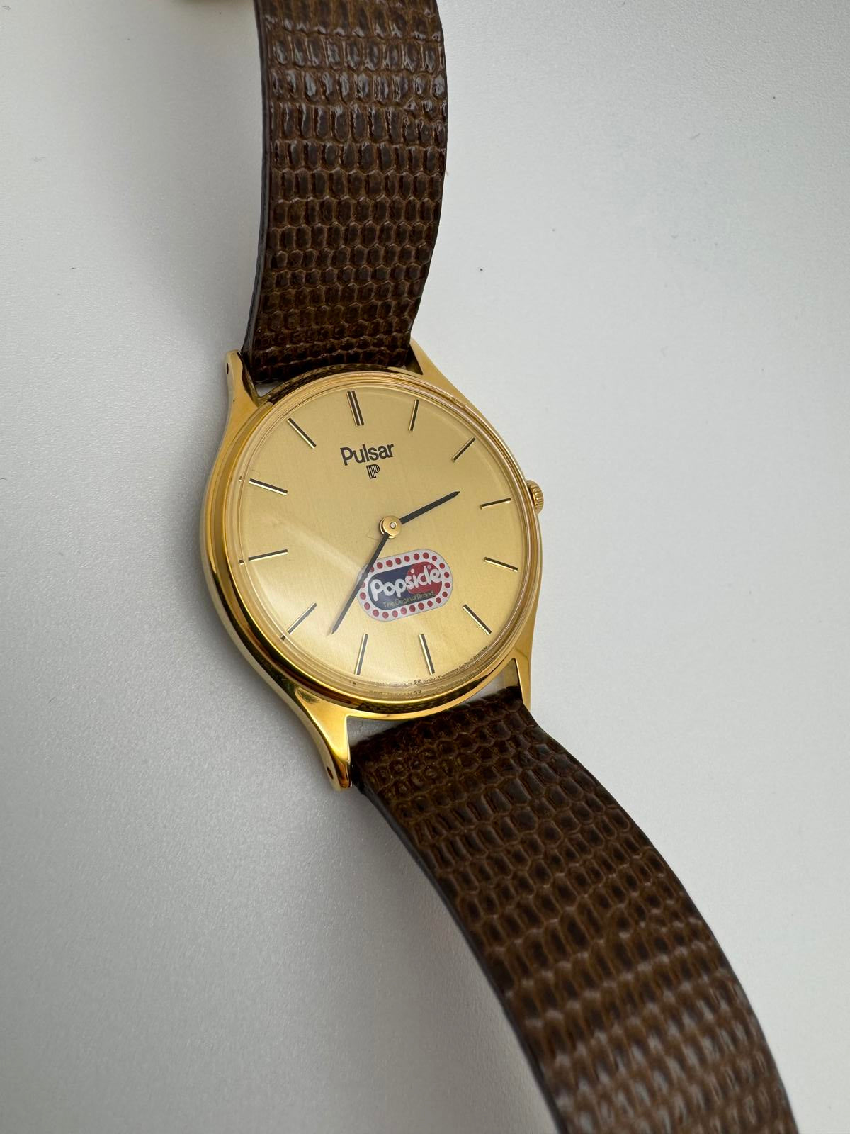 Rare 1980s Pulsar Popsicle Promo Watch Gold Case 30mm Vintage Seiko Japan