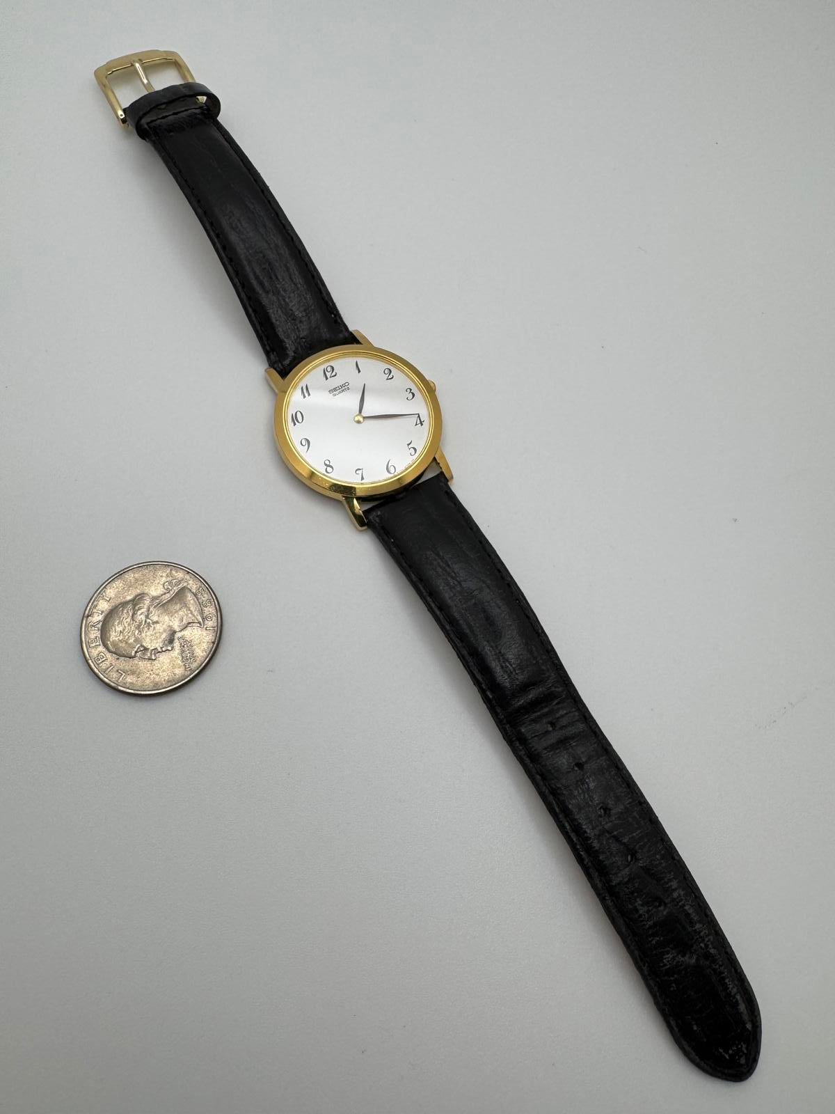 1980s Vintage Seiko Quartz Gold Tone White Dial Vintage Watch 34mm, 80s, Mens