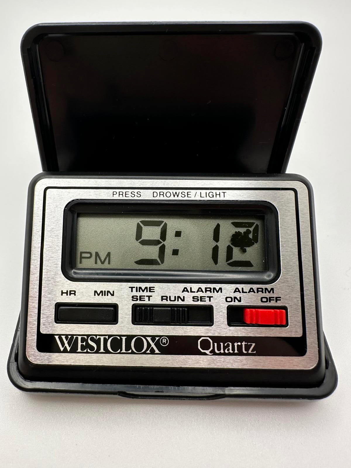 Vintage Westclox Quartz Digital Travel Alarm Clock Black Silver 1980s