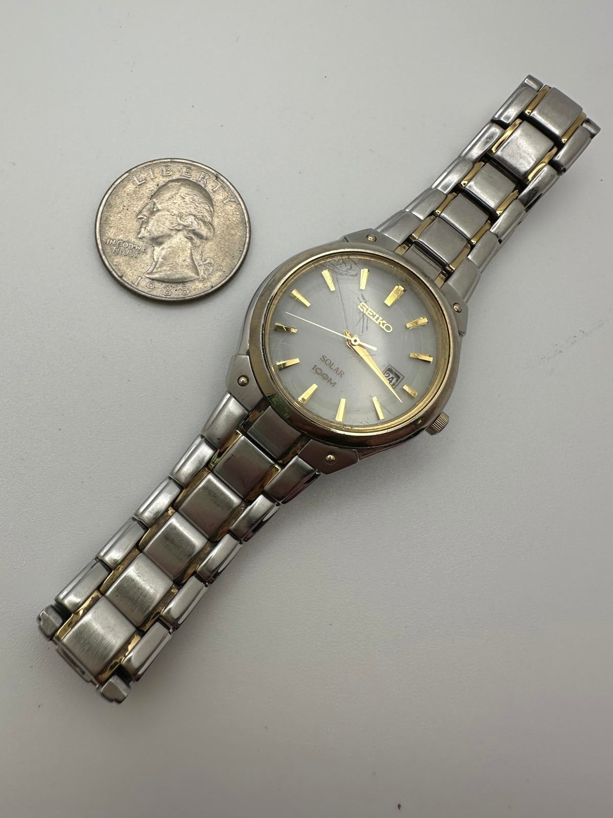 Seiko Women’s Solar Watch – 28mm, Two-Tone Stainless, Date, 100M WR
