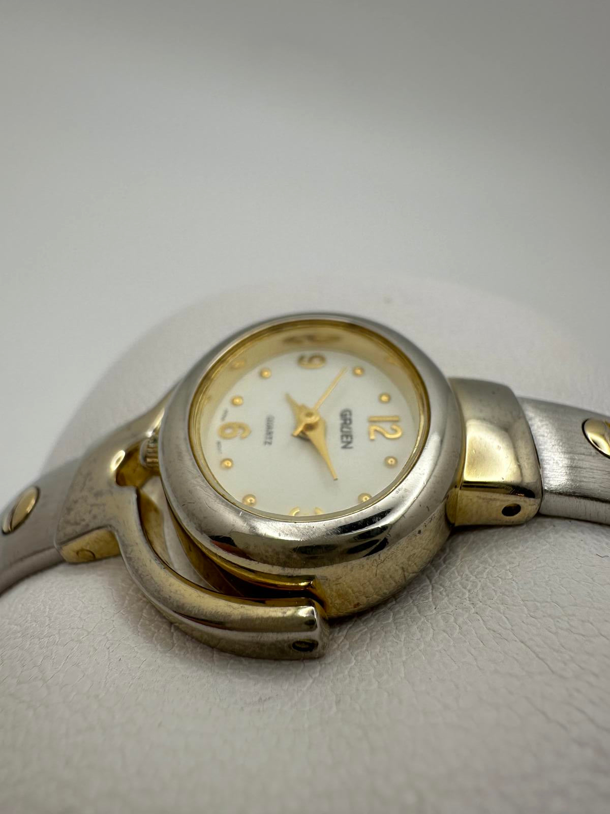 Gruen Women’s Quartz Watch Two-Tone Oval Case White Dial 26mm New Battery