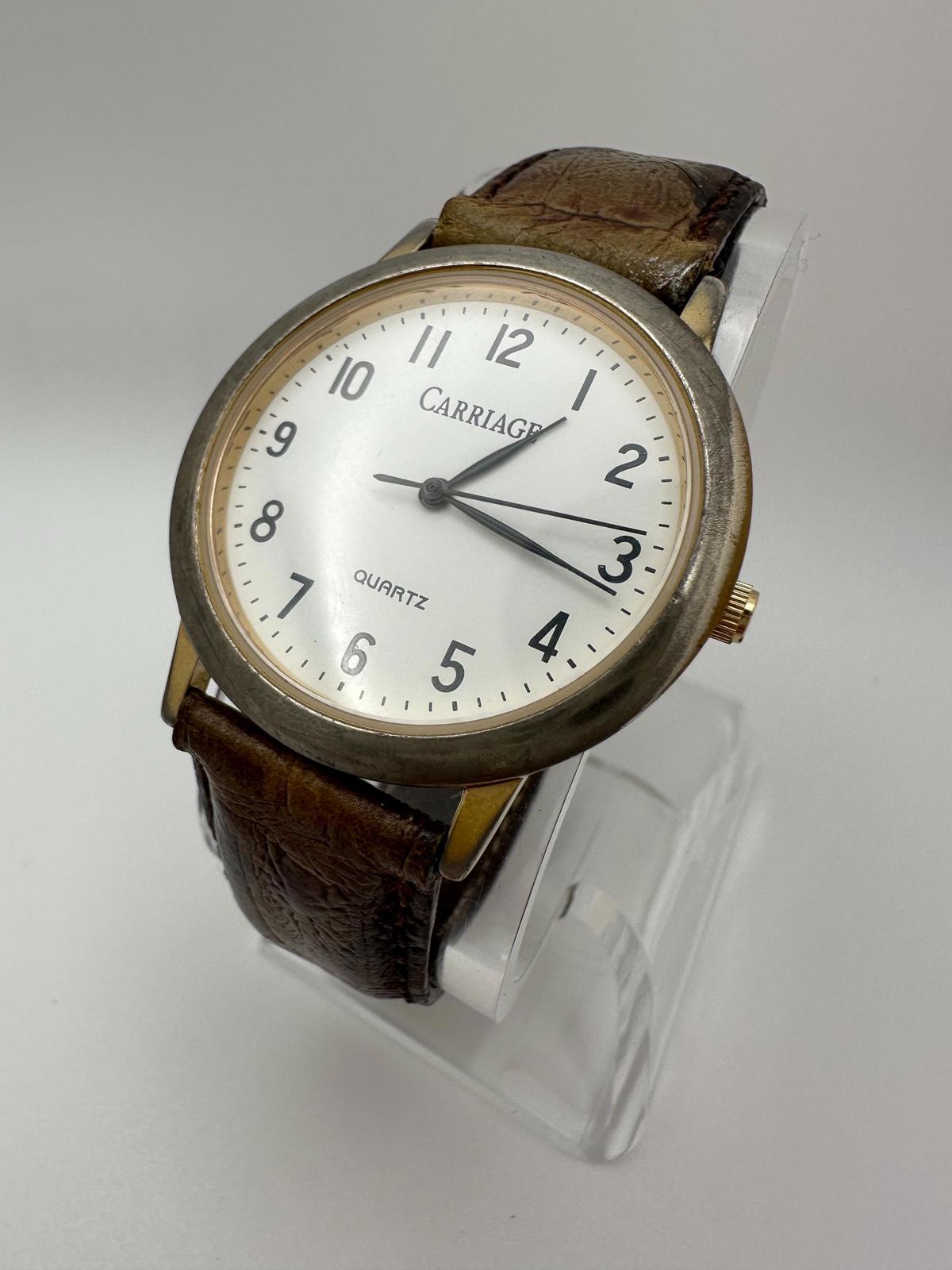 90's Vintage Timex Carriage Quartz Watch – 36mm, Fresh Battery, Worn Leather Strap