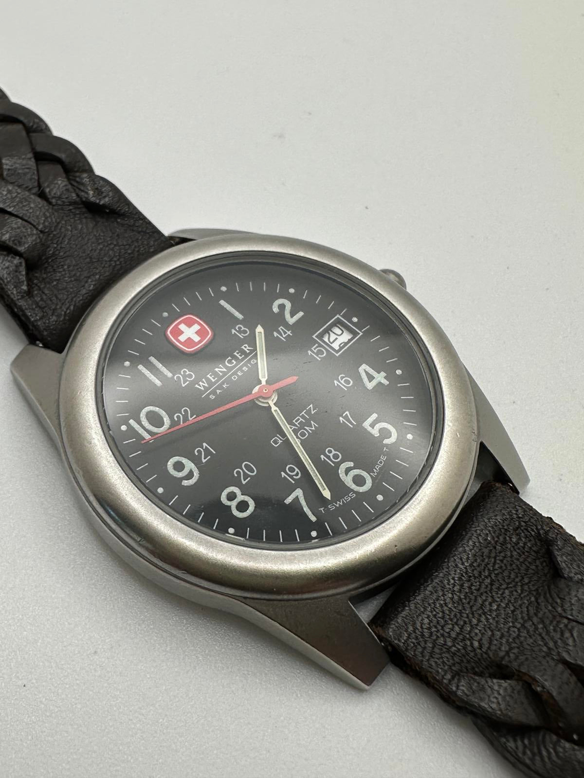 Wenger Swiss Quartz Field Watch 37mm Men’s Black Dial Date | Military Style