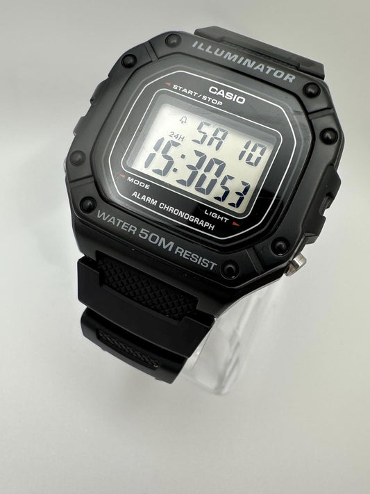 Casio Illuminator Digital Watch – Model 3224 W-218H – Black Resin Strap, 50M Water Resistant, Alarm & Chronograph