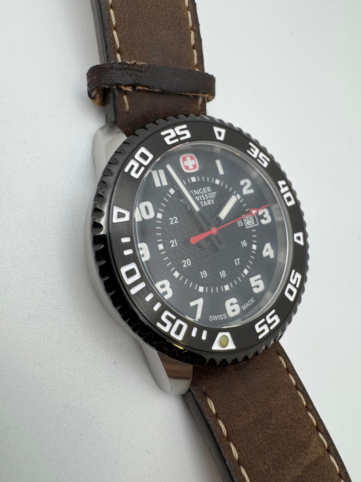 Wenger Swiss Military Watch – 44mm Black Dial, Rotating Bezel, Date, New Battery