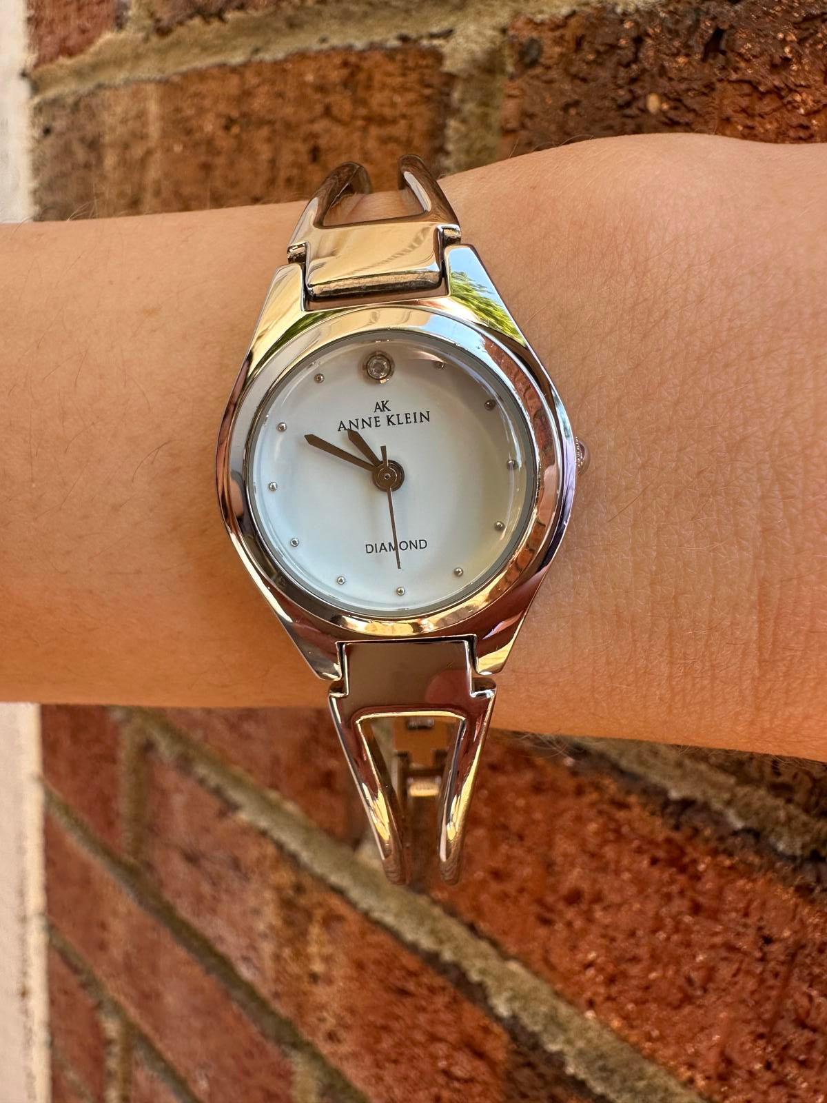 Anne Klein Women’s Diamond Accent Silver-Tone Bracelet Watch, 24mm, New Battery