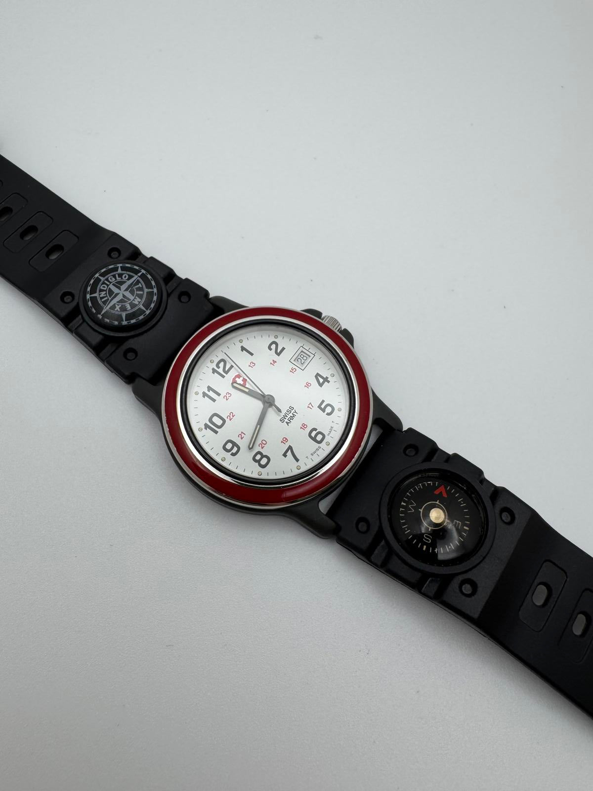 Swiss Army Brand Watch 36mm – White Dial, Date, Timex Indiglo Compass Band