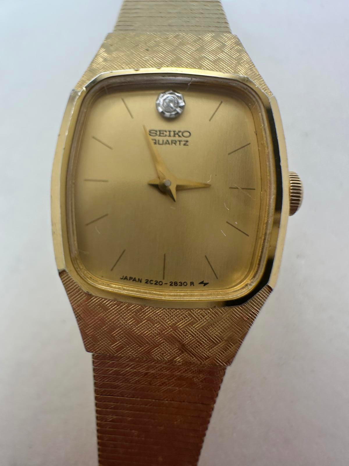Seiko Quartz Gold-Tone Tank Watch – 16mm Vintage 1980s Japan, Fresh Battery