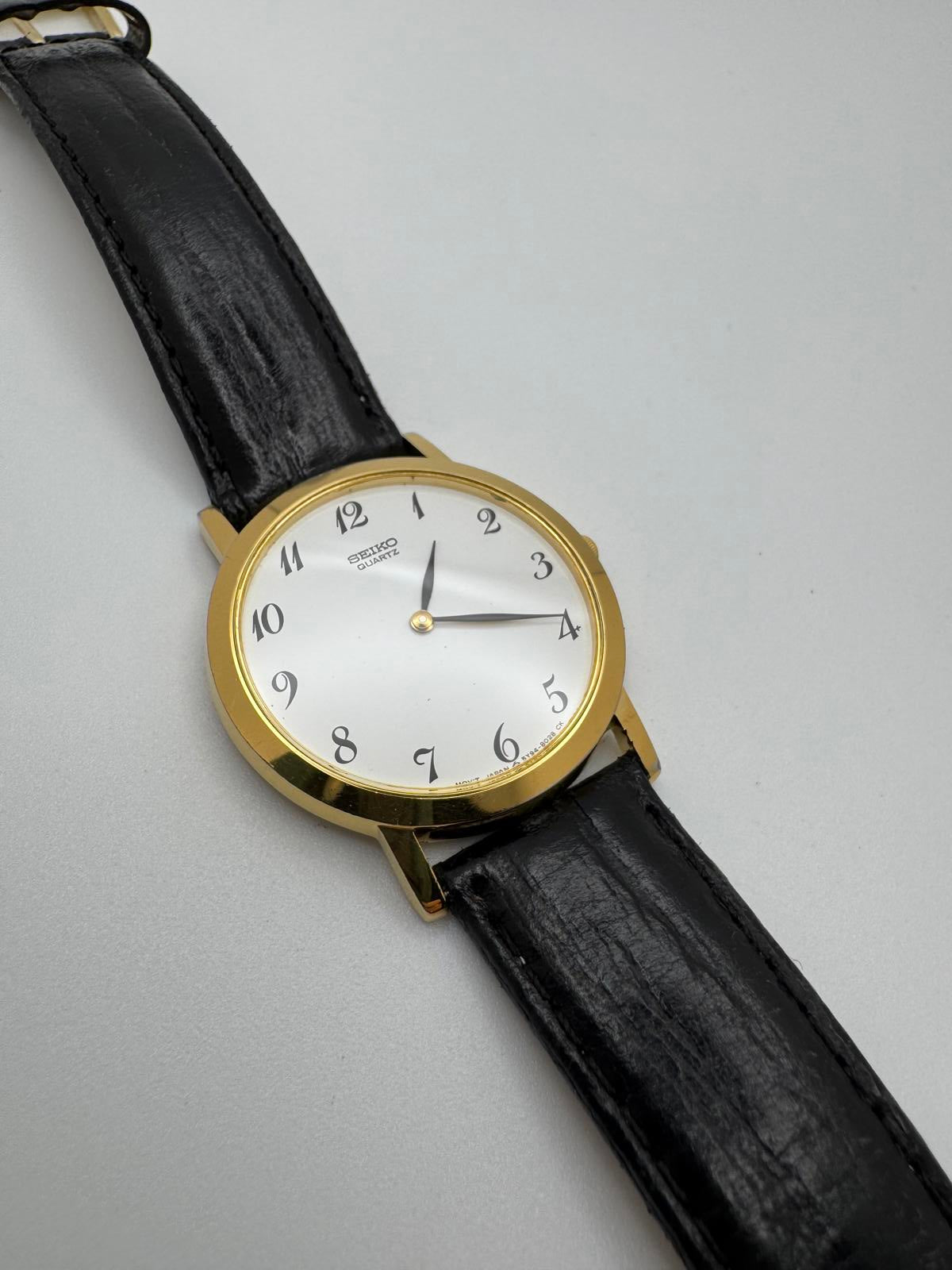 1980s Vintage Seiko Quartz Gold Tone White Dial Vintage Watch 34mm, 80s, Mens