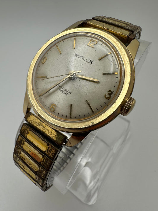 Vintage Westclox Mens Mechanical Watch Gold Tone 32mm Stretch Band | 1950-60s