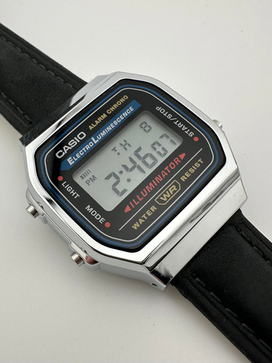Casio Vintage Digital Watch Black Leather Band Original Steel Bracelet Box