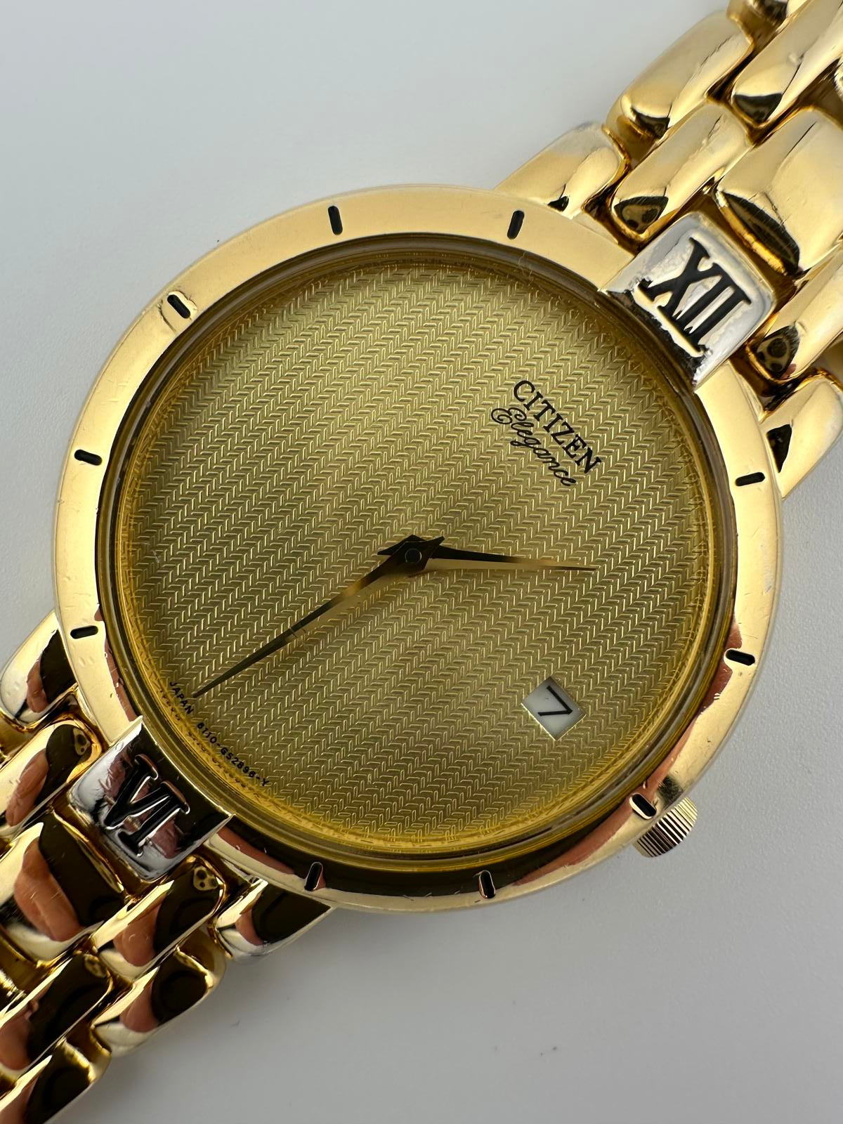 Vintage Citizen Elegance Gold Quartz Watch 33mm Date Japan