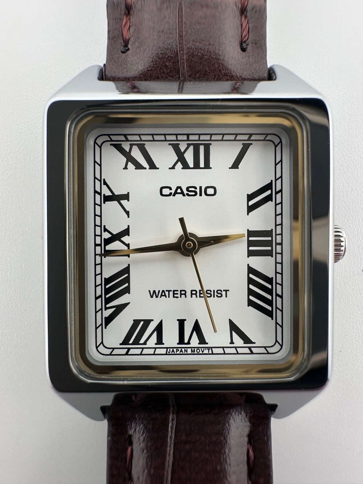 Casio Womens Quartz Tank Watch 22mm White Dial Roman Brown Leather LTP-V007L-7B