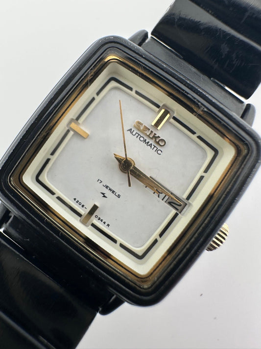 Rare Vintage Seiko Womens Automatic Watch 23mm Black 4206 Running 1980s
