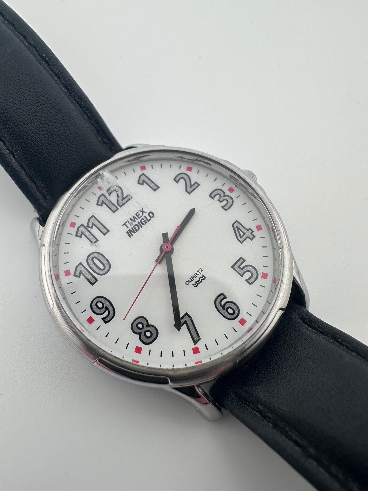 Timex Indiglo Mens Quartz Watch 34mm White Dial Running New Battery 1990s