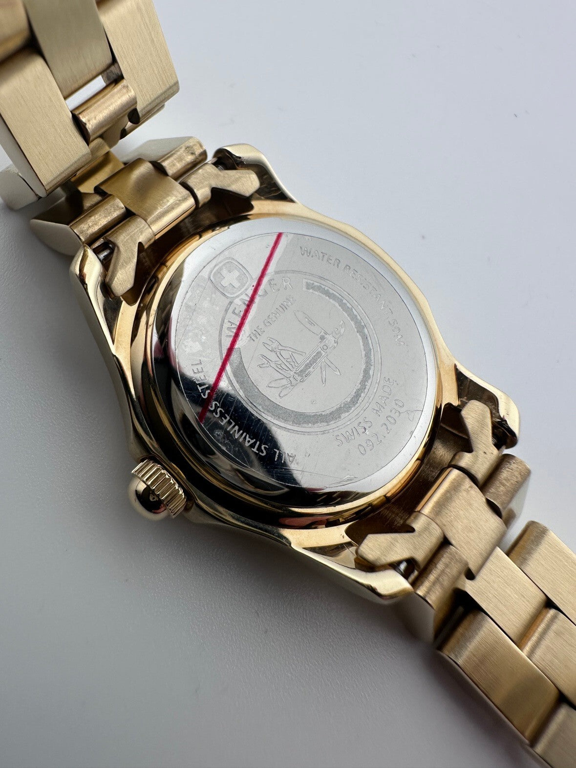 Wenger Womens Swiss Quartz Watch 28mm Gold Tone Black Dial Running 2000s