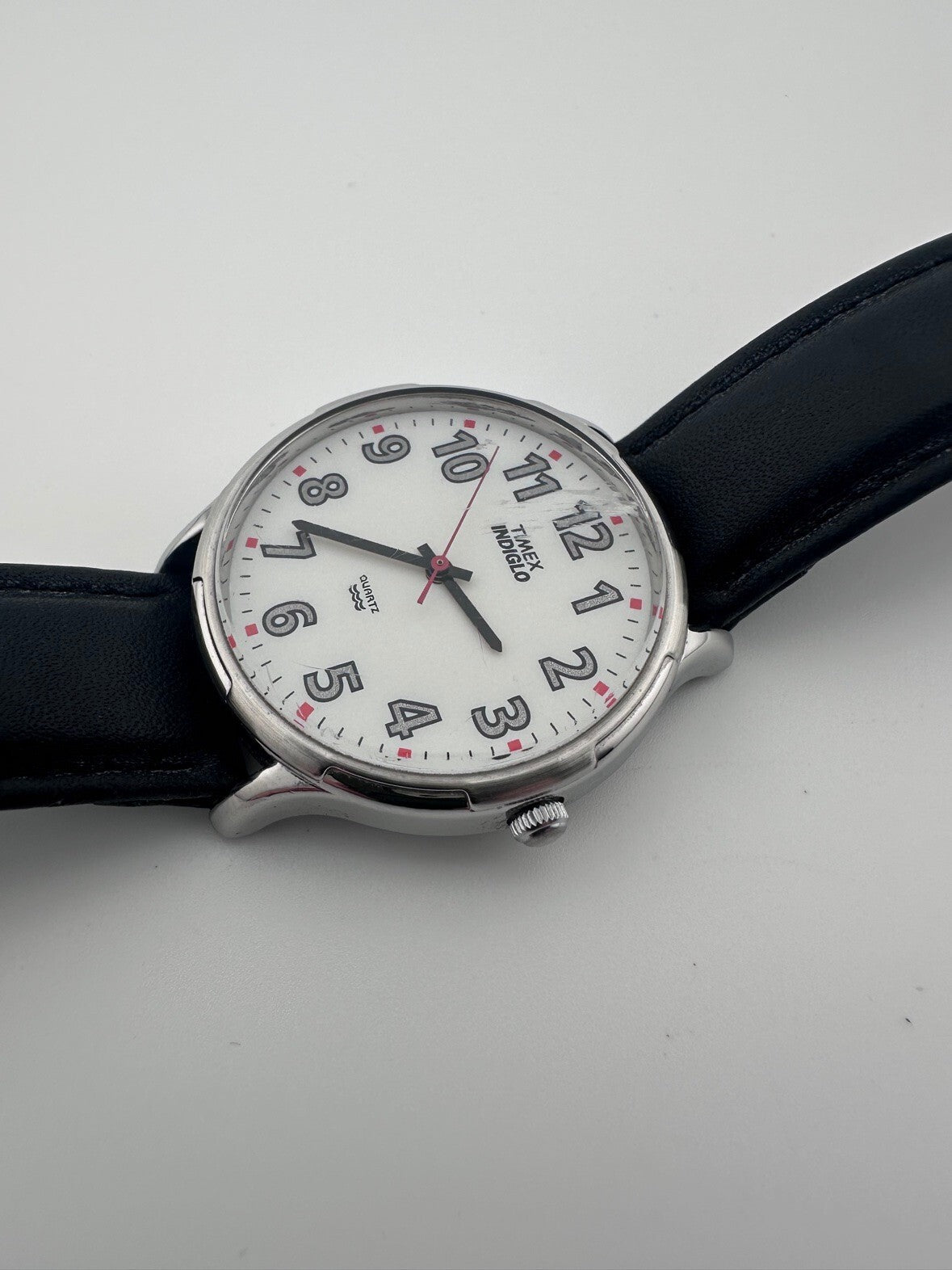 Timex Indiglo Mens Quartz Watch 34mm White Dial Running New Battery 1990s