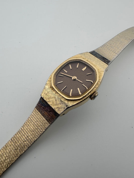 Vintage Seiko Womens Quartz Watch 17mm Brown Dial Running New Battery 1980s