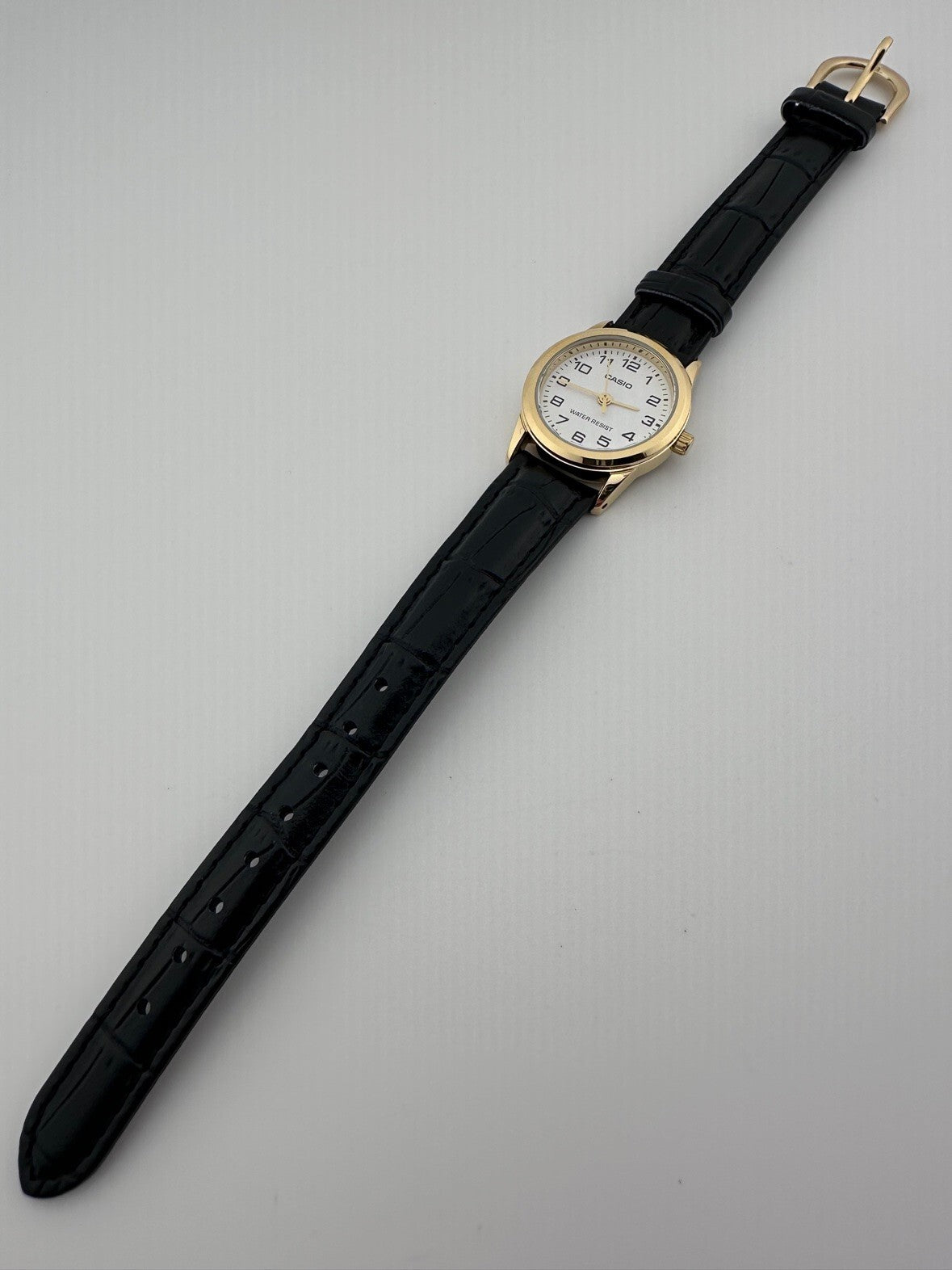 Casio Womens Gold Tone Quartz Watch 25mm White Dial Leather Band LTP-V001GL-7B