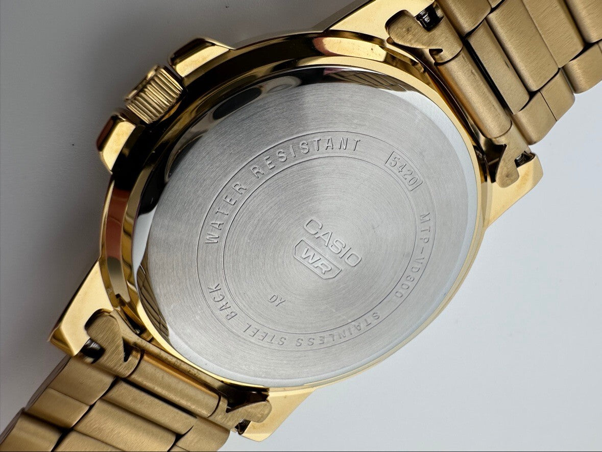 Casio Men's Gold Tone Quartz Watch Black Dial Day Date MTP-VD300G