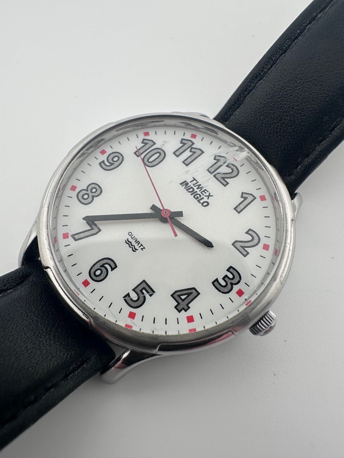 Timex Indiglo Mens Quartz Watch 34mm White Dial Running New Battery 1990s