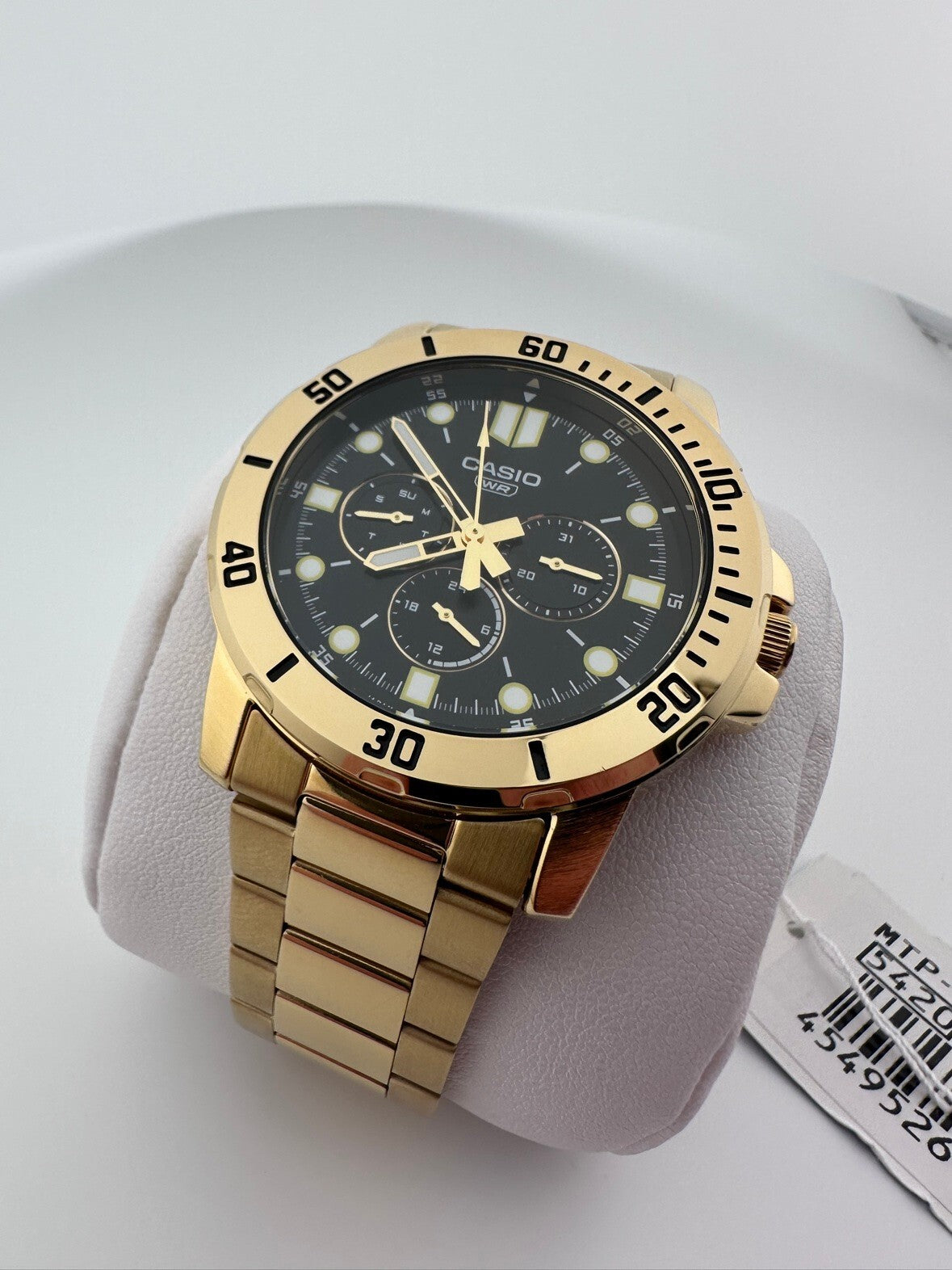 Casio Men's Gold Tone Quartz Watch Black Dial Day Date MTP-VD300G