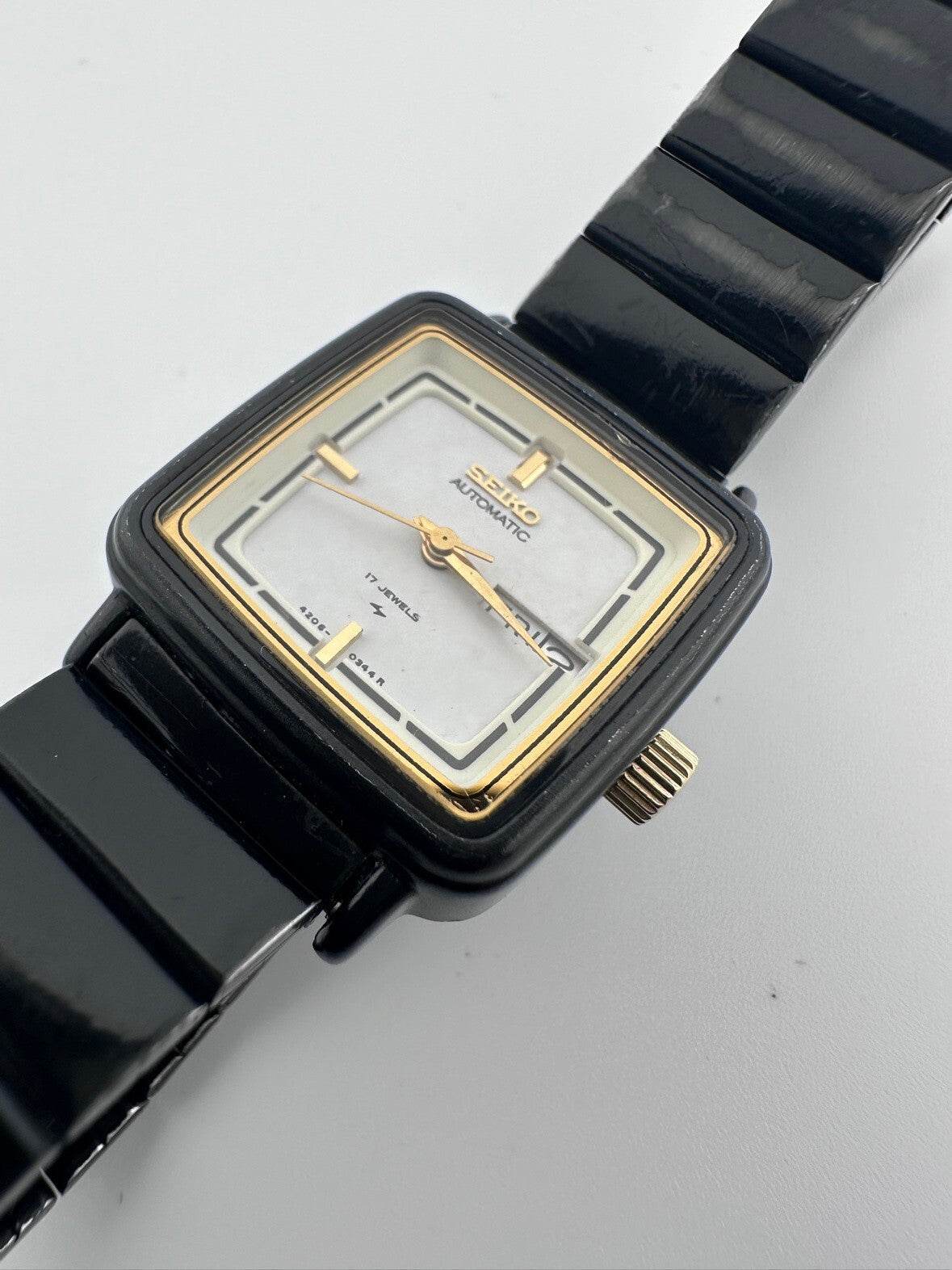 Rare Vintage Seiko Womens Automatic Watch 23mm Black 4206 Running 1980s