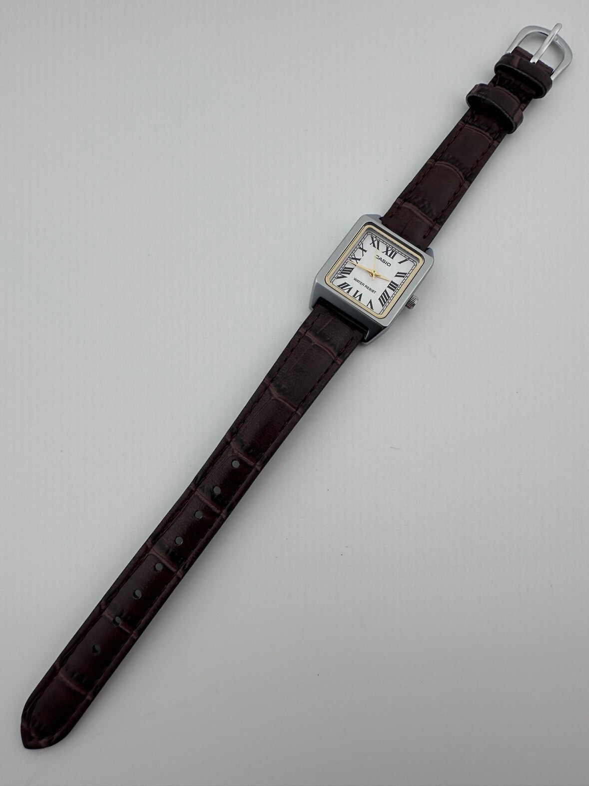 Casio Womens Quartz Tank Watch 22mm White Dial Roman Brown Leather LTP-V007L-7B