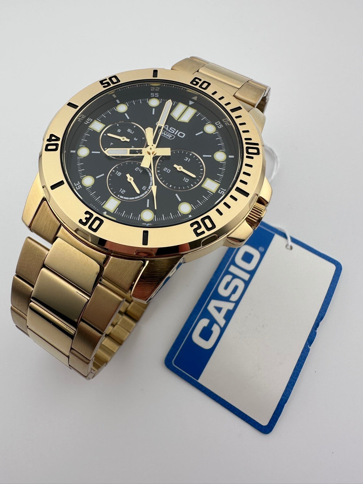 Casio Men's Gold Tone Quartz Watch Black Dial Day Date MTP-VD300G
