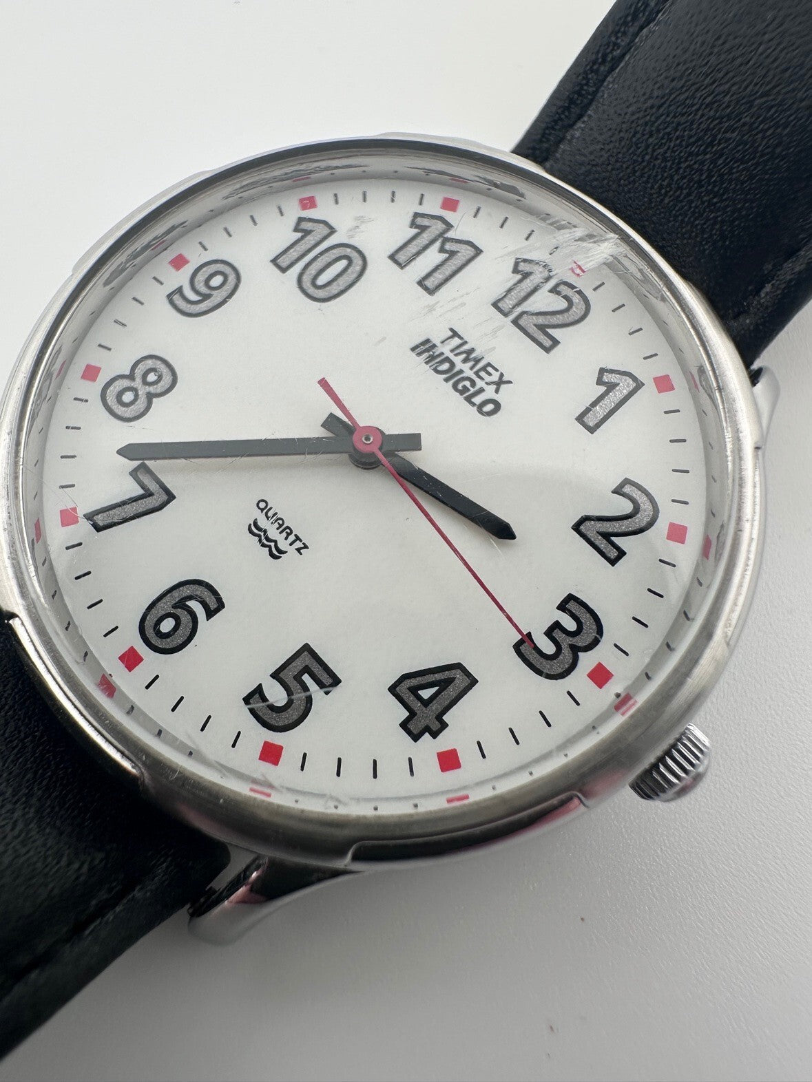Timex Indiglo Mens Quartz Watch 34mm White Dial Running New Battery 1990s