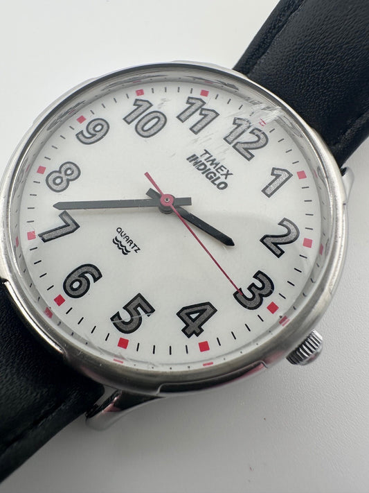 Timex Indiglo Mens Quartz Watch 34mm White Dial Running New Battery 1990s